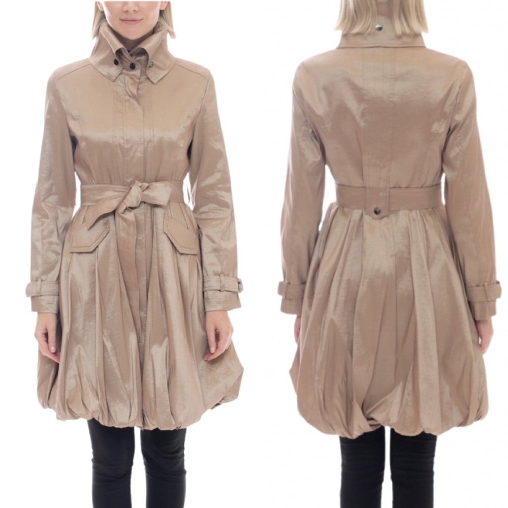 Womens Shiny Taupe Trench Coat with Belt